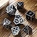 TecUnite 7 Dice Metal Polyhedral Dice Set Role Playing Game Dice Set with Storage Bag (Shiny Silver and Black)