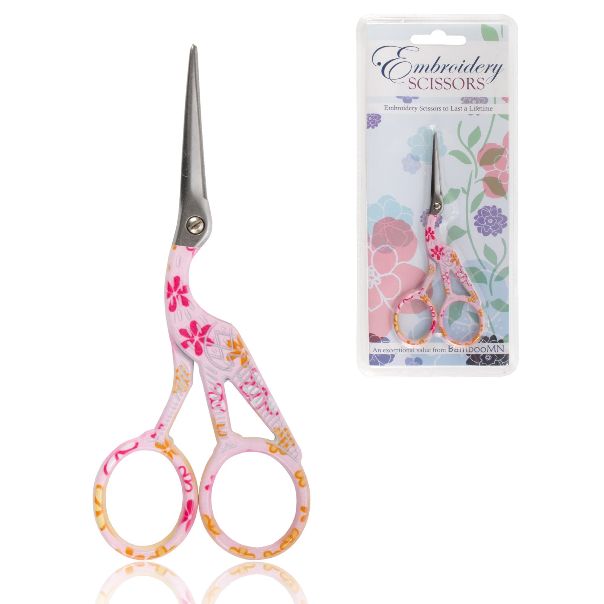 Stork Bird Pointed Tip Embroidery Craft Stainless Steel Crane Scissors - Pink - 1 Pair