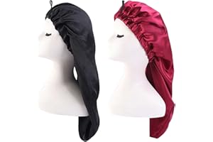2 PCS Long Satin Silk Bonnet Sleep Cap Extra Large Jumbo Day and Night Cap Hat Salon Bonnet Head Hair Covers Chemo Caps with 