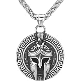 LOBON Vintage Sparta Mask Necklace Ancient Greek Warrior Spartan Helmet Pendant Stainless Steel Necklace Jewelry