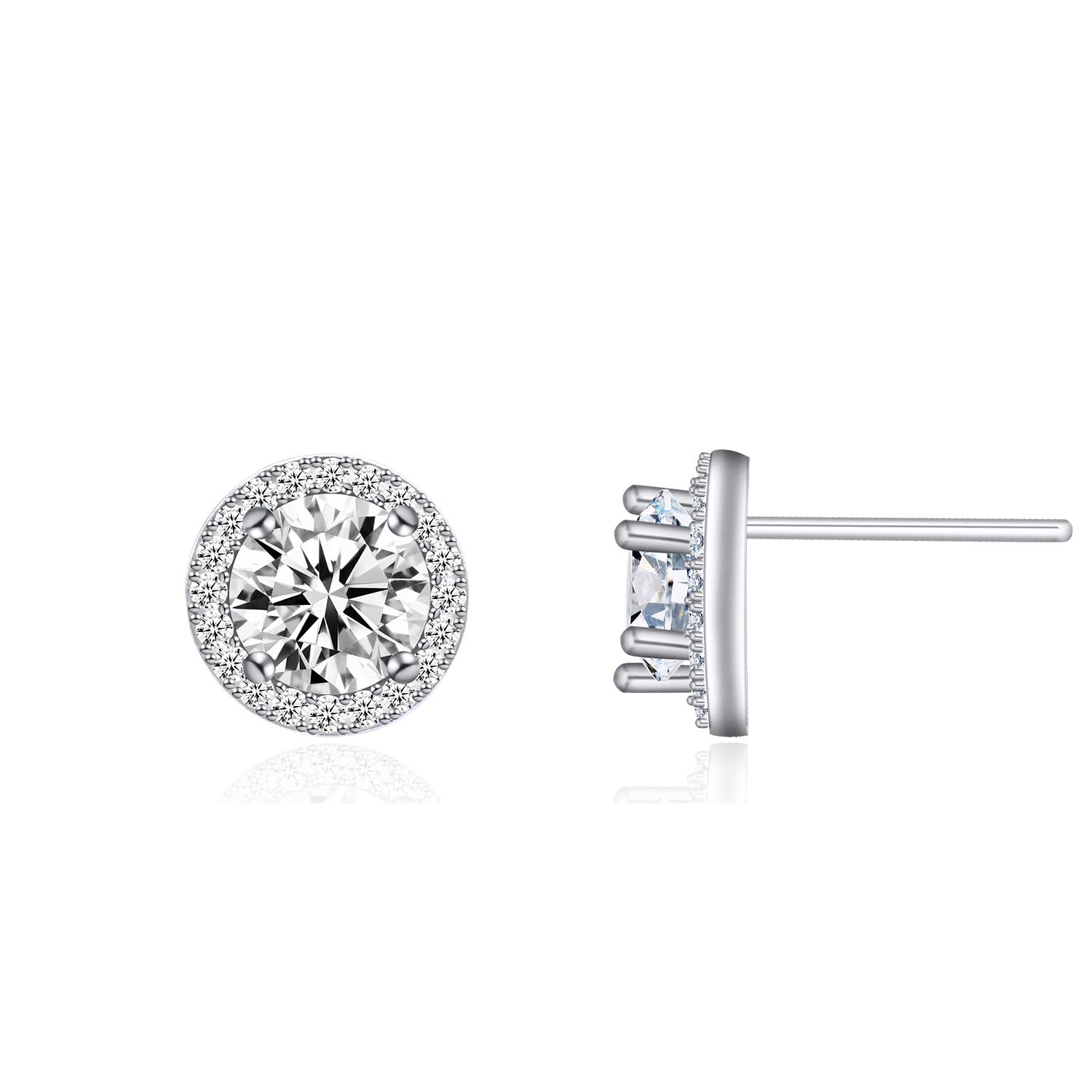 QUKE Stud Earrings 8mm White Cubic Zirconia Crystal Round Pierced Earrings Jewellery For Women Girls