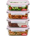 Kit 4 Potes de Vidro Borosilicato Herméticos 370ml com 4 Travas | Ideal para Marmitas e Conservação de Alimentos, Vedação Tot