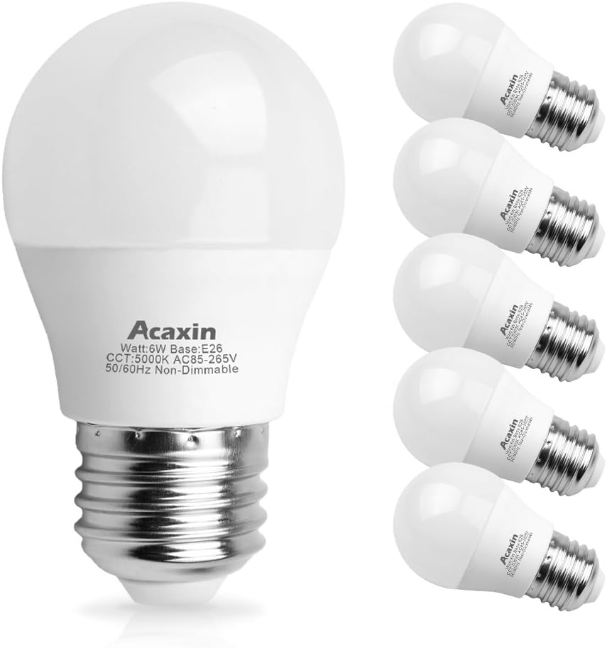 A15 LED Light Bulb 6W 60 Watt Equivalent, Acaxin A15 LED Lights,Non-Dimmable E26/E27 Medium Base Daylight 5000K 600 Lumen E26/E27 LED Bulb for Home Lighting,6 Pack