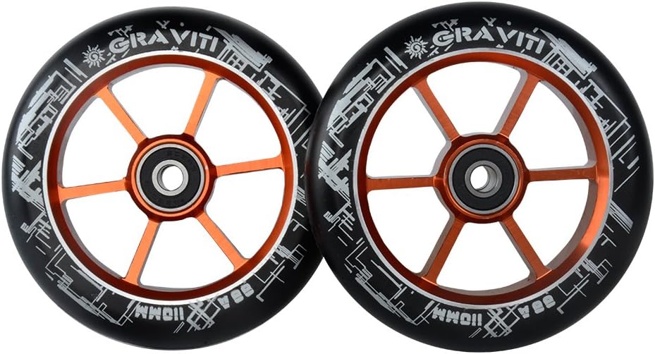 GRAVITI One Pair 110mm Pro Stunt Scooter Wheels with ABEC-9 Bearings CNC Metal Core (2pcs) (orange)