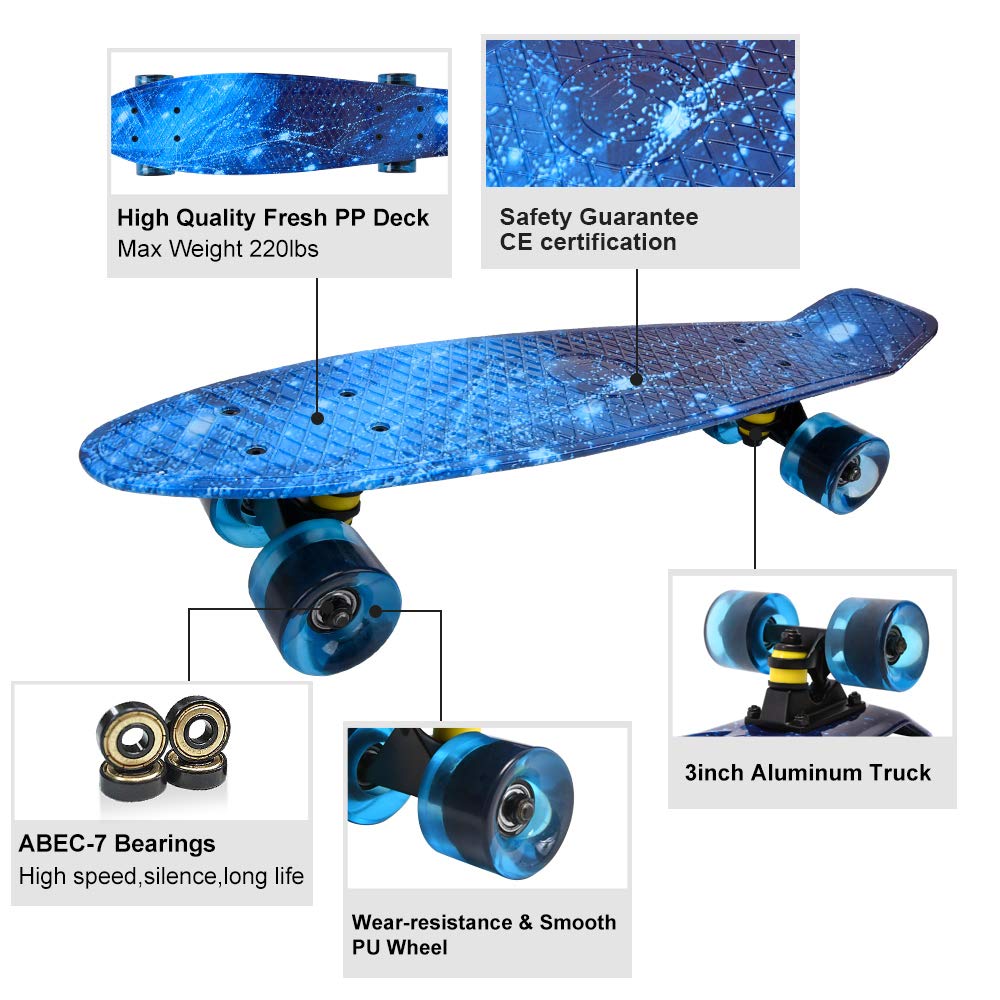 ChromeWheels Skateboards 22 inch Complete Skateboard Deck Mini Cruiser for Kids Boys Girls Youths Beginners