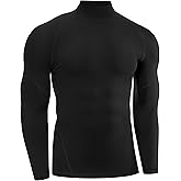Poekuao Men's UPF 50+ Compression Shirts Long Sleeve Mock Turtleneck Athletic Workout Undershirt Running Football Base Layer