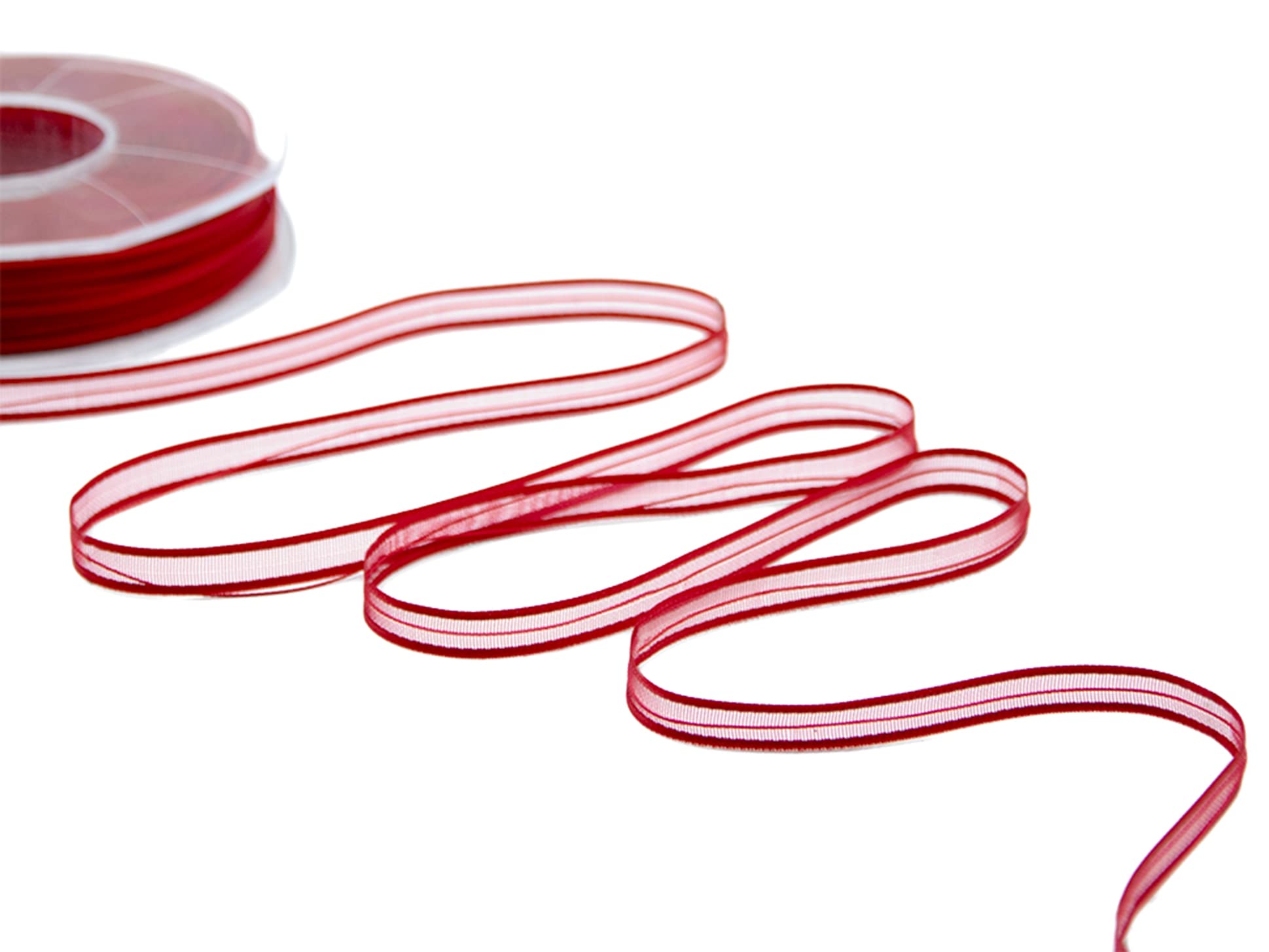 Furlanis - Organza Ribbon Satin Borders with Central Tie Rod, Decorative Ribbon for Wrappings and Favors, Made In Italy - Red, 6 mm x 50 m