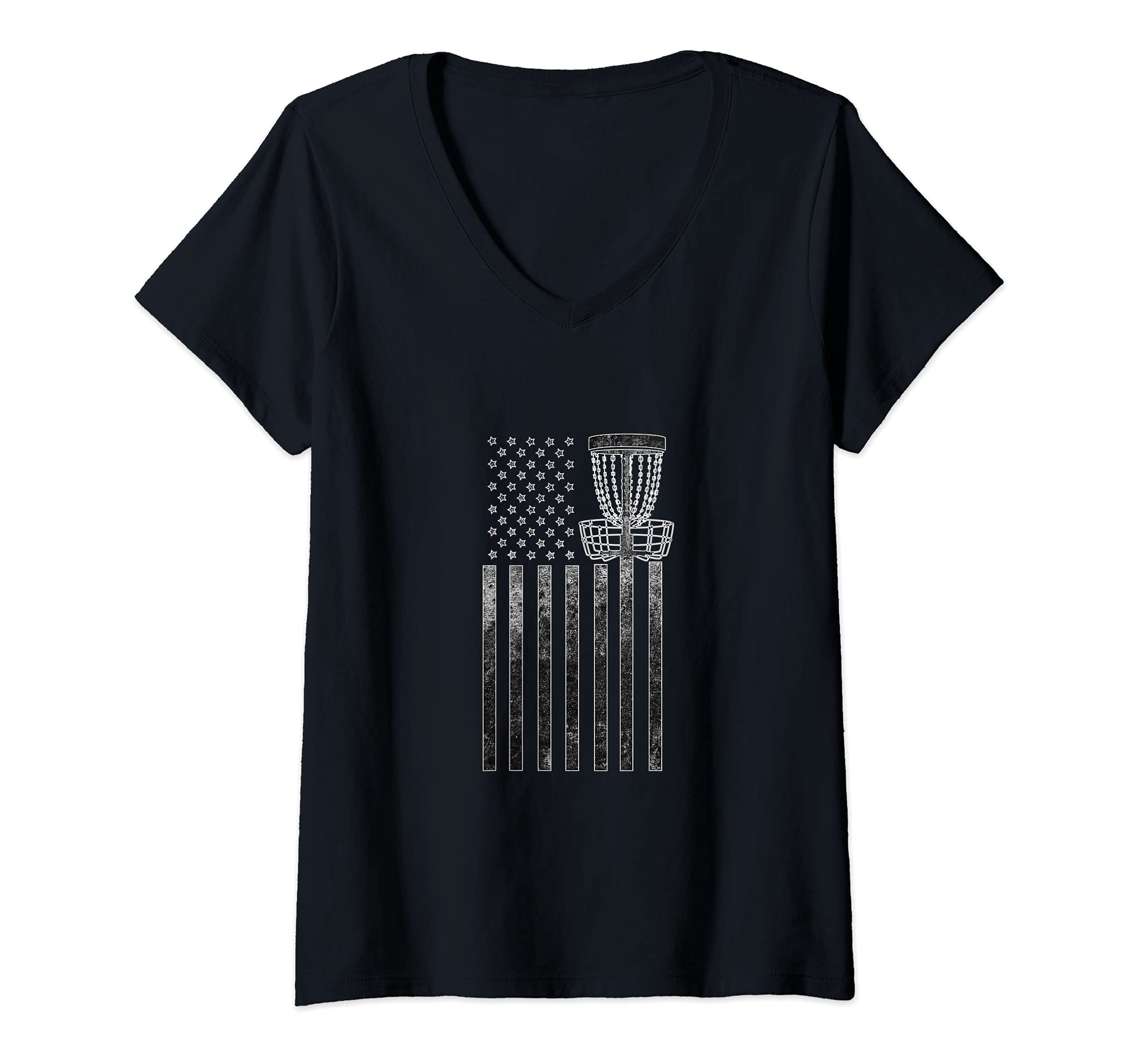 Womens Disc Golf American Flag For Player And Team V-Neck T-Shirt