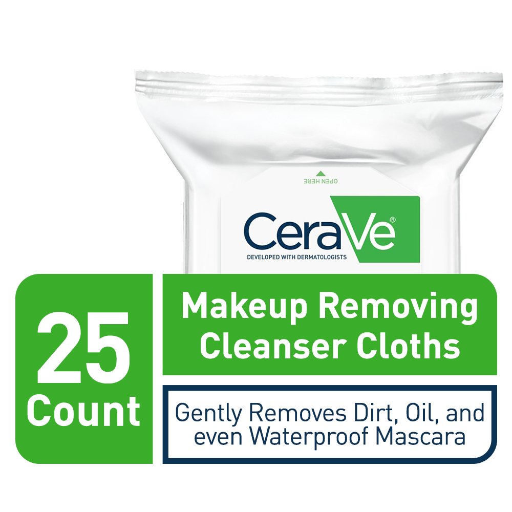 CeraVe Makeup Removing Cleanser Cloths | Makeup Wipes to Remove Dirt, Oil, & Waterproof Eye & Face Makeup | Fragrance Free | 25 Count
