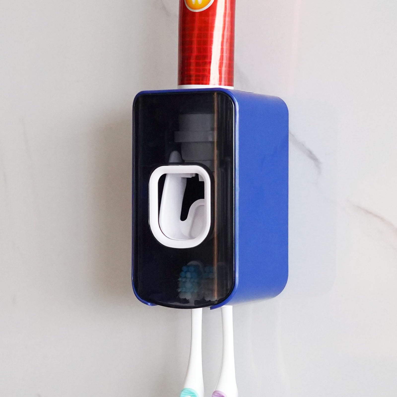 Photo 1 of 2 Slot Toothbrush Holder and Toothpaste Dispenser Wall Mounted, Automatic Toothpaste Squeezer, 2 in 1 Tooth Brush Toothpaste Organizer for Shower (Dark Blue)