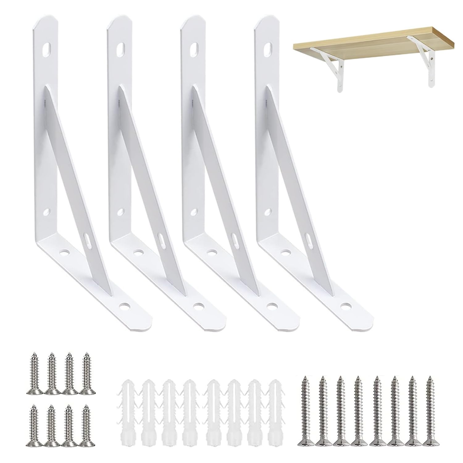 4 Sets Heavy Duty Shelf Brackets, 6 Inch Triangle Shelves, 90 Degree Right Angle Shelf Supporters,Shelf Bracket, Shelving Brackets, White,(Max Load: 25kg)