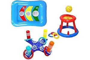 SENSORY4U Floating Games - Basketball Hoop, Cross Ring Toss, Bean Bag Toss, Corn Hole, Inflatable Swimming Pool Toys for Kids & Adults