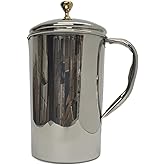 Large Half Gallon / 2.2 Liters / 74 Fl Oz Stainless Steel Pitcher Jug with Lid Classic Minimalist Designs to choice from Leakproof for Cold Beverages by American Ayurveda (Stainless Steel Plain)