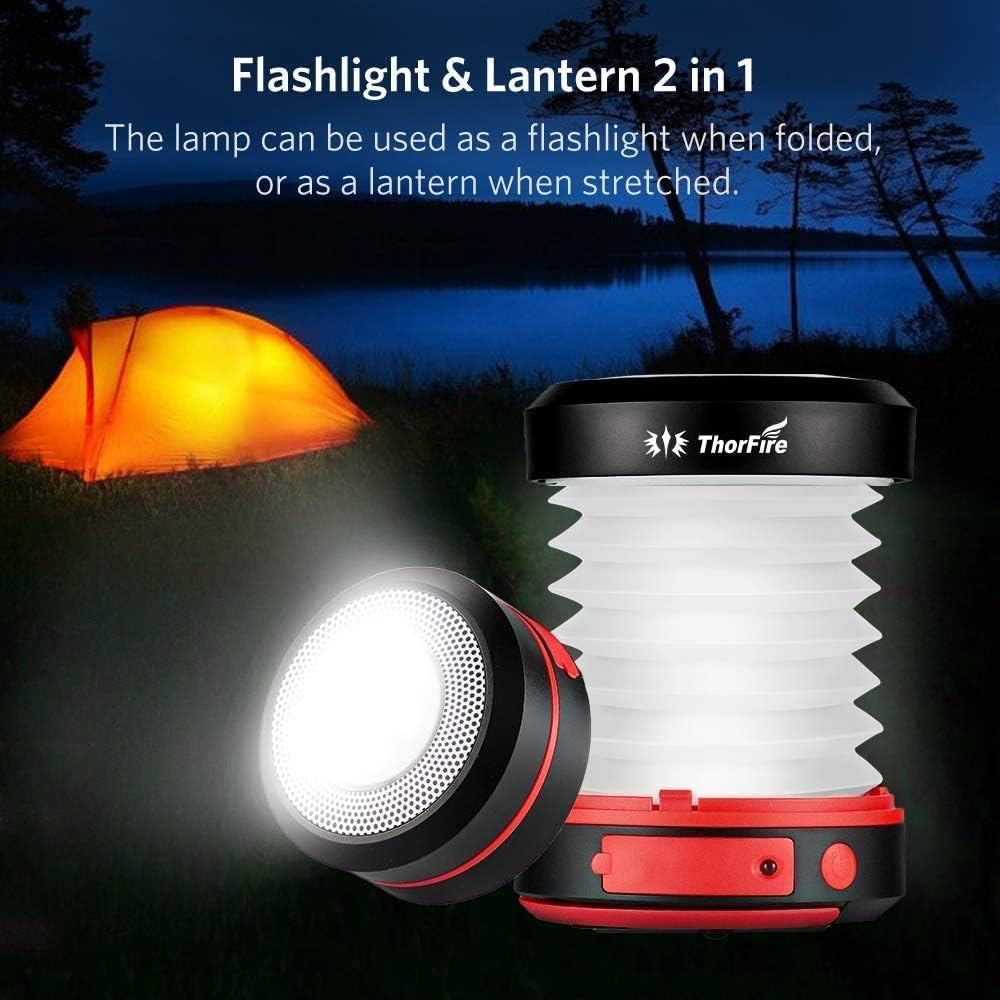 ThorFire LED Camping Lantern Lights Hand Crank USB Rechargeable Lanterns Collapsible Mini Flashlight Emergency Torch Night Light Tent Lamp for Camping Hiking Tent Garden Patio - CL01: Sports & Outdoors