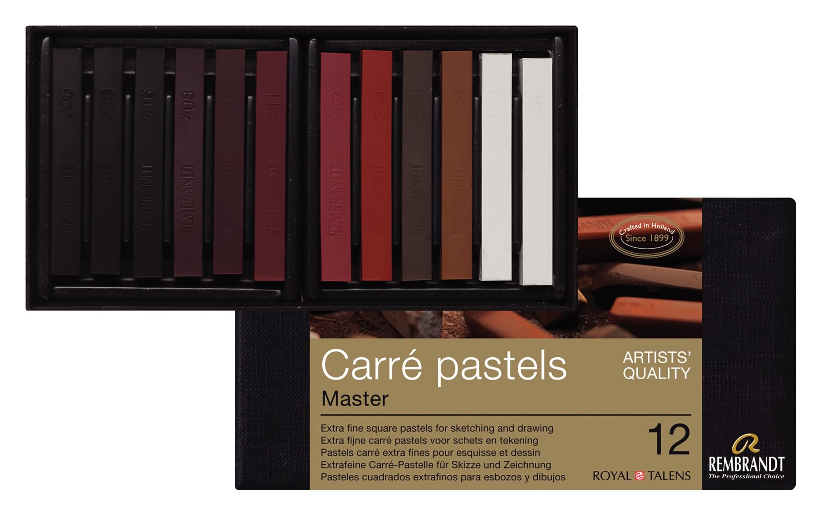 Rembrandt Professional Carré Pastel Set in Luxury Box Master | 12 Pastels | Basic Earth Colour Selection