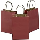 Ronvir 50Pcs Small Paper Gift Bags Bulk, 5.25" x 3.75" x 8" Kraft Paper Bag for Party Favors,Valentine's Day, Birthday, Wedding, Goodie, Retail, Jewelry - Red