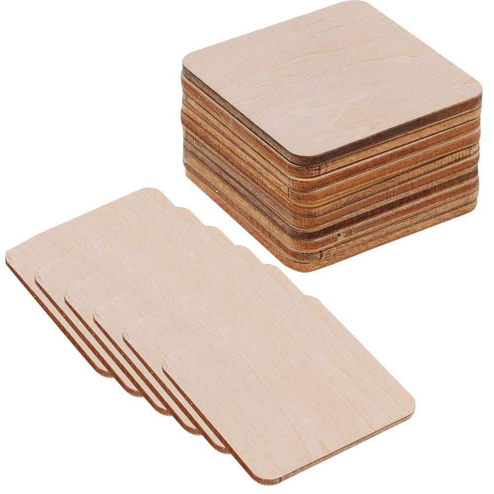 Zngou 16 PCS Wooden Square Coasters Shapes Unfinished Blank Wood Squares Plain Wood Pieces 4 Inch Wooden Plaques Small Wooden Sheets For Craft DIY Art Project Pyrography Engraving Carving Painting