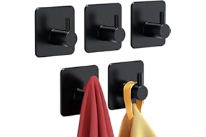 Auxmir Adhesive Wall Hooks Heavy Duty 22LB/10KG(Max) Towel Hooks, 5 Packs Self Adhesive Utility Hooks Stainless Steel for Coa