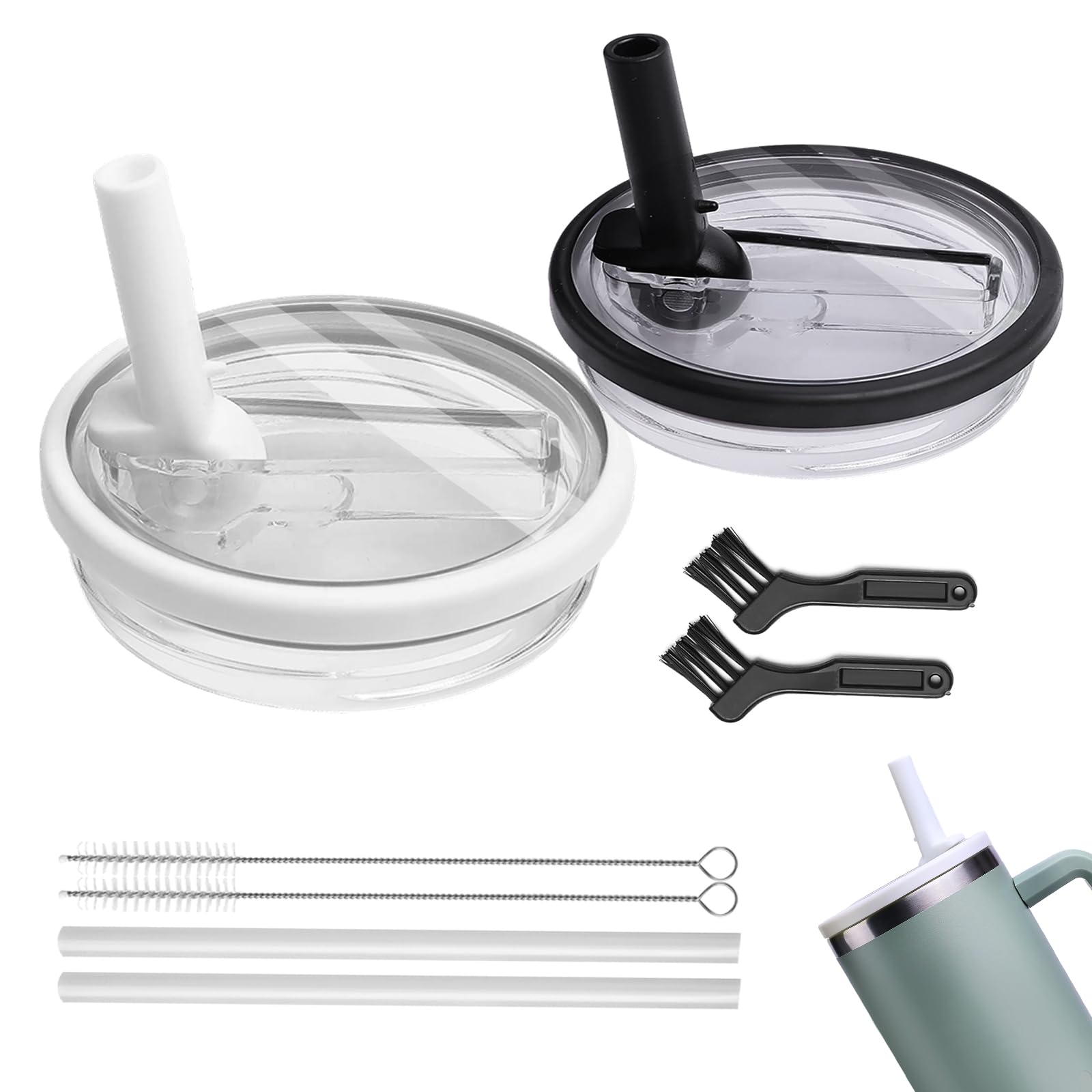 Photo 1 of Owmoer 40 oz Tumbler Flip Straw Lid Replacement Inside Diameter 3.6 Inch, Upgrade Leak Proof Splash Lids For Stanley Quencher, 2 Pcs Spillproof Tumbler Flip Lid For Stanley Lid Replacement 40 oz