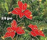Red Glitter Poinsettia Christmas Tree Ornaments ( 2 DOZEN PER ORDER)