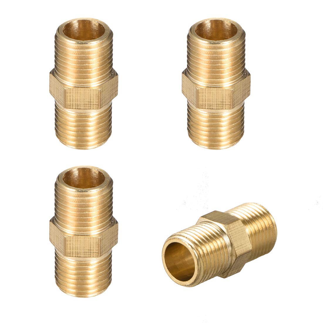 sourcing map Brass Male to Male Straight Pipe Hex Fitting 1/8G x 1/8G Male Thread Connector 4pcs
