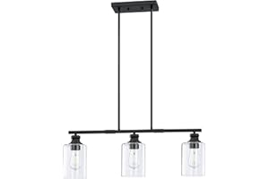DORAIMI LIGHTING Modern Farmhouse Kitchen Island Hanging Pendant Light Fixture,Clear Glass Chandelier Shade for Over Sink Dining Room Bedside Hallway (5" Glass Black Rod, 3 Light)