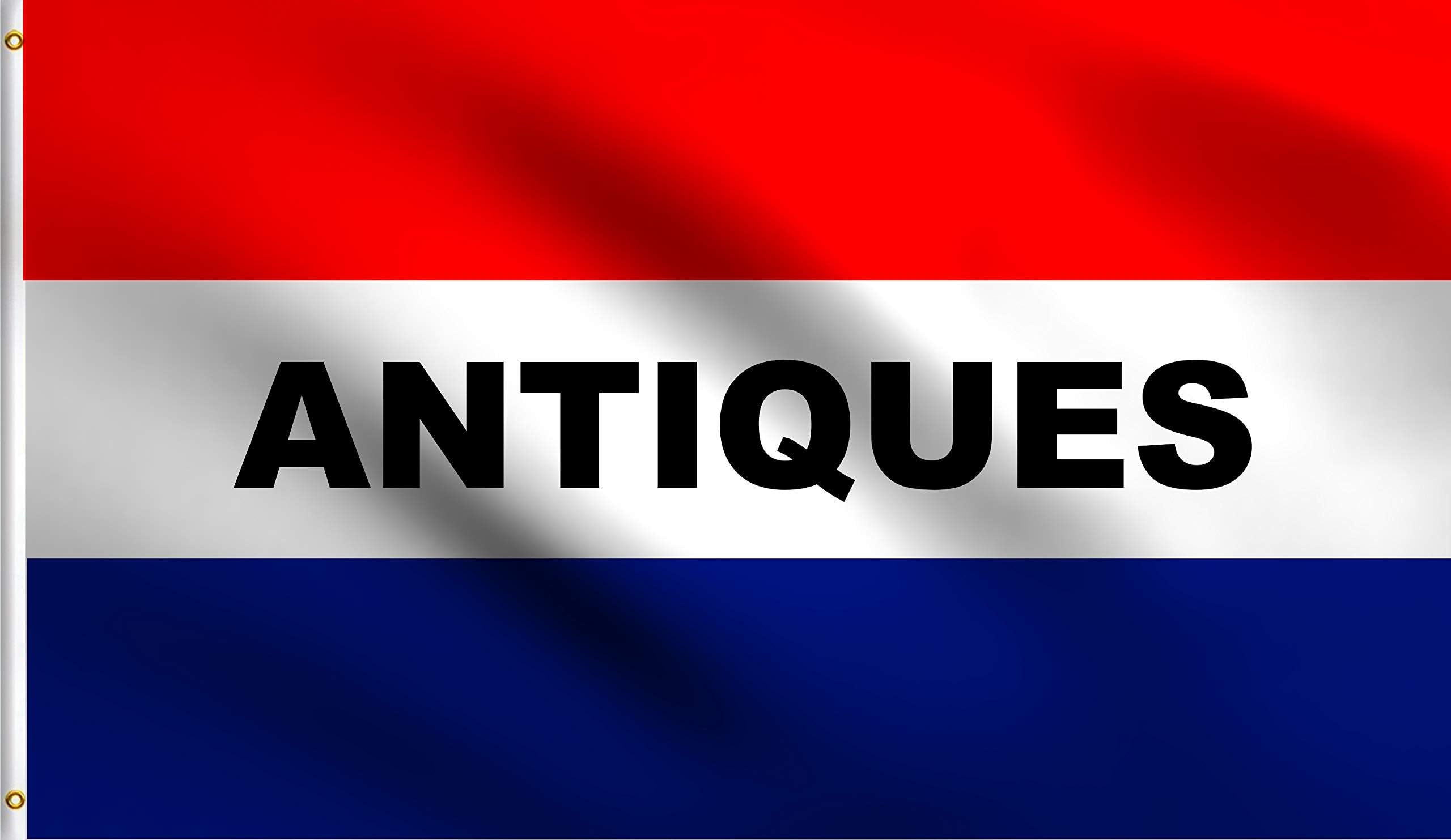 DMSE Antiques Advertising Store Message Commercial Business Flag 3X5 Ft Foot 100% Polyester 100D Flag UV Resistant (3' X 5' Ft Foot)
