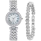 CdyBox Lady Elegant Small Dial Quartz Watch with Diamond Bracelet Watch Set Dress Wrist Watches