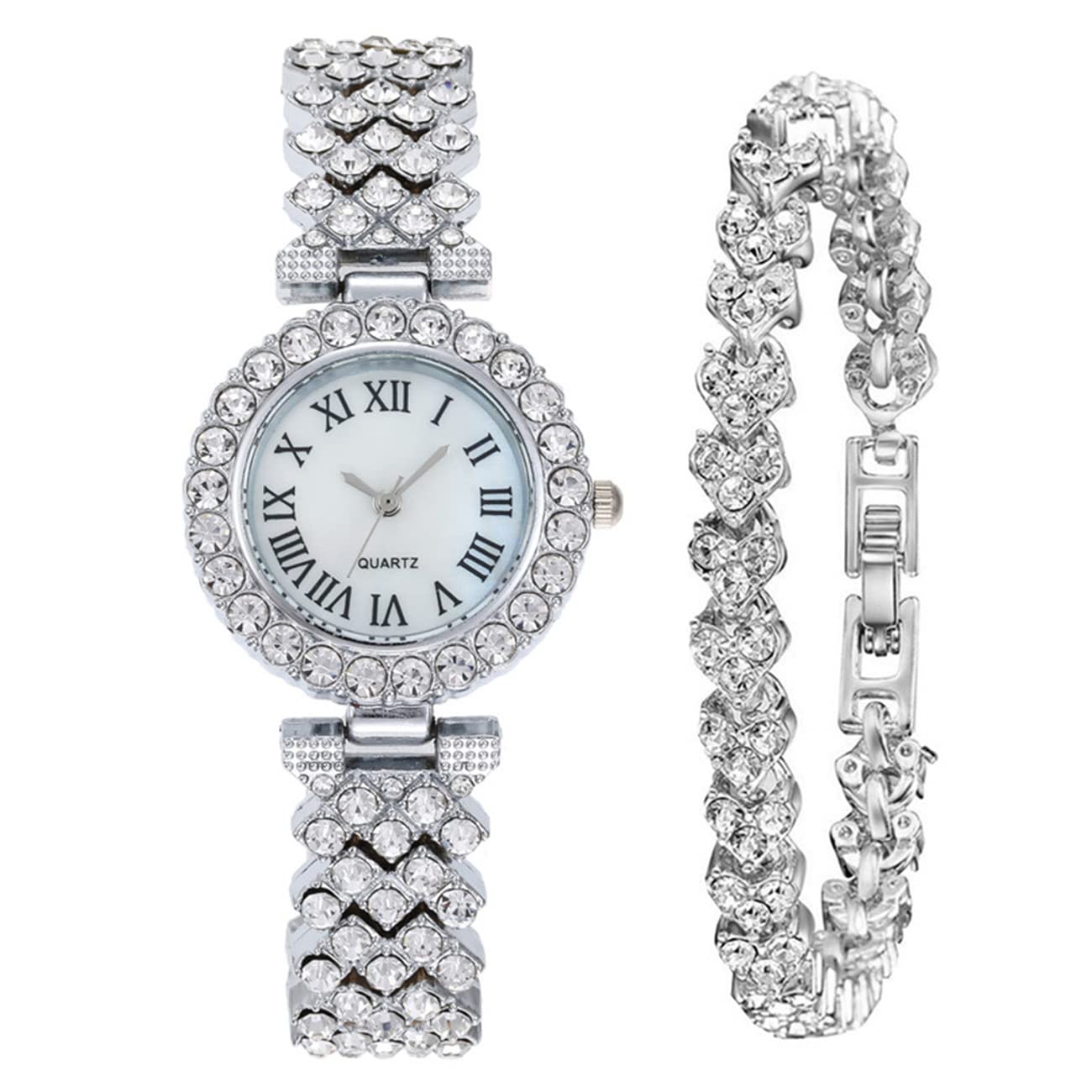 CdyBox Lady Elegant Small Dial Quartz Watch with Diamond Bracelet Watch Set Dress Wrist Watches