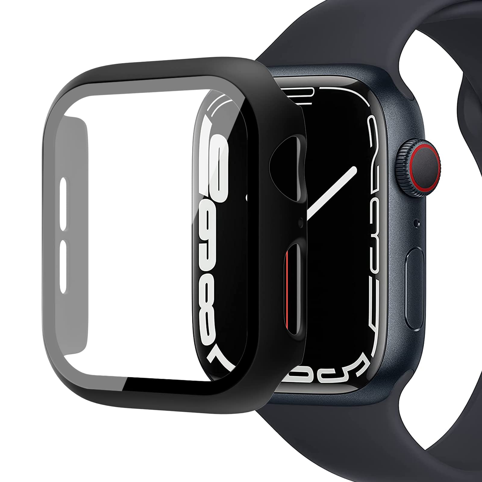 Miimall Case Compatible with Apple Watch Series 8/Series7 41mm 45mm Tempered Glass Screen Protector, Shockproof Hard PC Bumper Protective Shell All-Around Protective Cover for Apple Watch 41mm-Black