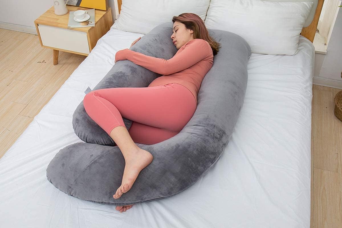 AS AWESLING 60in Pregnancy Pillow, U Shaped Full Body Maternity Pillow, Extra Large Sleeping Support Pillow with Removable Cover for Pregnant Women (Velvet Grey): Kitchen & Dining