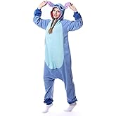 Unisex Blue Fleece Onesie Pajamas Animal Cosplay Costumes Halloween Cartoon Sleepsuit Lounge Wear