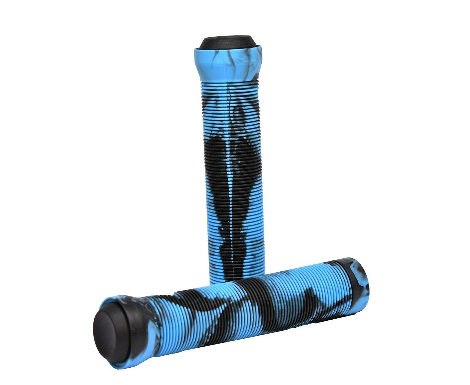 Team Dogz Mixed PU Soft Rubber Flangeless Handlebar Grips For Stunt Scooters, Bikes, MTB, BMX etc With Bung Ends. Long 150mm with 22mm Internal Diameter For Standard & Oversized Bars (Black and Blue)