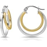 Hoops & Loops 925 Sterling Silver Round Double Circle 18mm Square-Tube Polished Hoop Earrings for Women