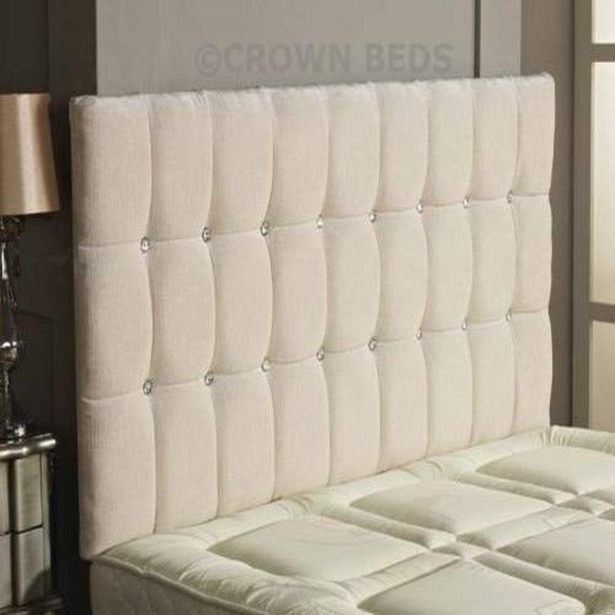 CROWNBEDSUK Omega diamante chenille headboard in 2ft6,3tf,4ft,4ft6,5ft,6ft (3FT SINGLE, Ivory)