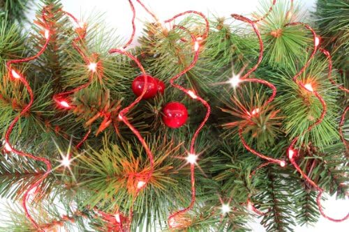 Starlite Creations Cordless 12FT Metallic Braided Garland, Red, 36 LEDs Bundle Set
