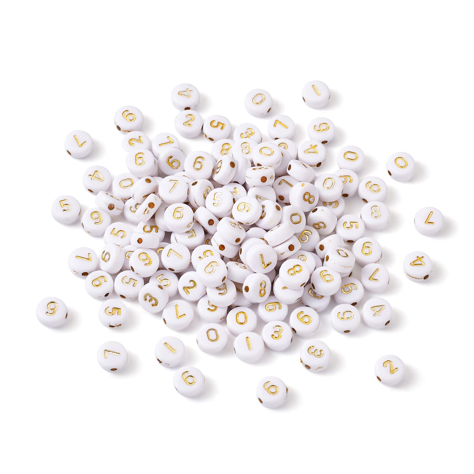 Cheriswelry 340pcs White Gold Acrylic Number 0-9 Beads 7mm Flat Round Disc Coin Number Spacer Beads for Anniversaries Message Bracelet Necklace Jewellery Making — image 1