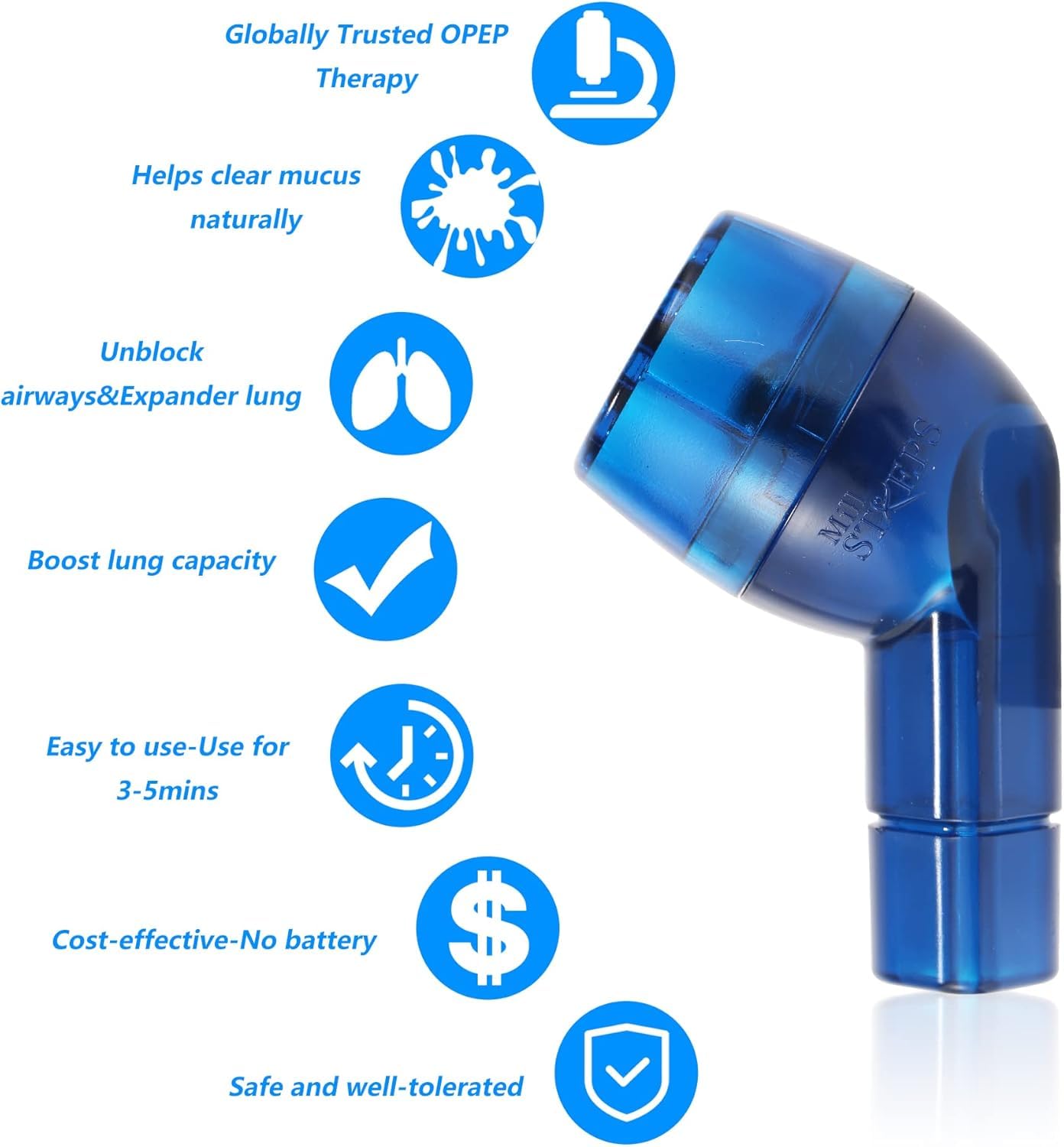 MILLSTEPS Breathing Exercise Device for Lungs,Mucus Relief and Lung Expansion Device - Clear Mucus from Airways Naturally & Build Stronger Lungs (Blue)