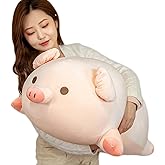 lannery Pig Stuffed Animal Hugging Pillow, Soft Fat Pig Plush Toy Gifts for Kids, Valentine, Christmas (Round Eyes, 31.5")