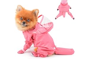 PAIDEFUL Small Dog Full Body Coverage Raincoat Solid Four-Leg Onesie Rain Jacket Waterproof Hoodie Puppy Clothes Button Lightweight Cats Costume, Pink, M