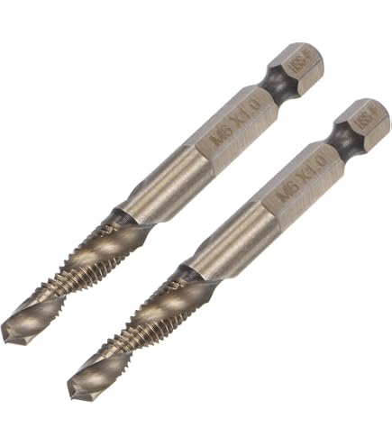 Uxcell M6 X 1 Combination Drill & Tap Bit – 1/4" Hex Shank, Titanium Coated HSS 4341, Spiral Flute, 2-Piece Set – One-Step Drilling & Tapping