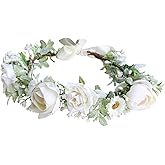 Vivivalue Women Flower Crown Flower Garland Headband Hair Wreath Floral Headpiece Halo Boho Wedding Party White