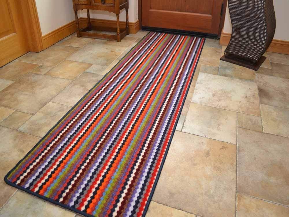 Multi Colour Stripe Non Slip Machine Washable Rugs (67cm x 300cm