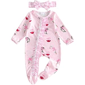 Baby Girl Fishing Outfit Footies Romper Zipper Jumpsuit with Headband | Cute fishing pattern/polka dot/bow print, Zipper clos