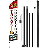 Remagr Tacos Burritos Mexican Restaurant Advertising Flag Pole Kit Include 12 ft Mexican Restaurant Advertising Feather Banner and 15 ft Flag Poles Ground Stake for Business Outside