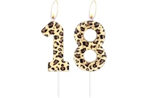 ININGER Number 18 Leopard Print Candles, Cheetah Birthday Cake Candles, Animal Print Party Decorations