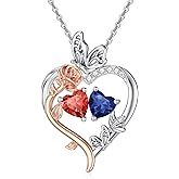 Zoeniya Valentine's Day Gifts for Women Heart Rose Butterfly Birthstone Pendant Necklaces 18k White Gold Plated Jewelry Anniversary Birthday Gifts Women Girlfriend Wife Mom Grandma