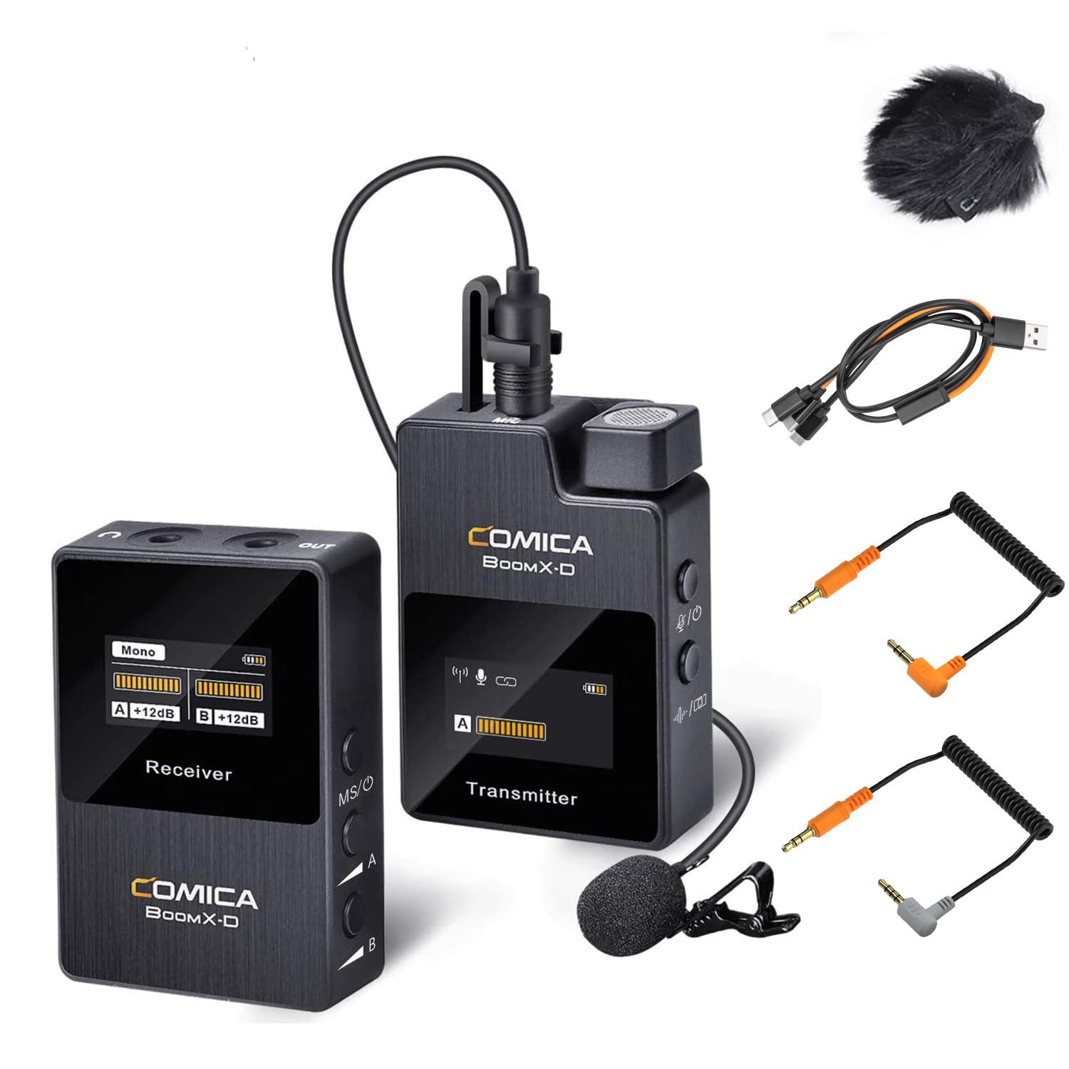 COMICA Wireless Lavalier Microphone, BoomX-D1 2.4G Wireless Microphone System with 1 Transmitter and 1 Receiver, Lav Mic for Smartphone Camera Podcast Interview YouTube Facebook Live-steam