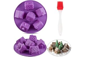 FEWO 2Pcs 3D Christmas Gingerbread House Silicone Baking Mold, 6 Cavity Cozy Village House Silicone Muffin Cake Baking Pan Chocolate Jello Pudding Soap Candle Mold (Random Color)