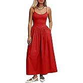 Mieazom Women’s Sleeveless V-Neck Maxi Dress with Pockets – Slim Fit Casual Summer Spaghetti Strap Dress for Vacation